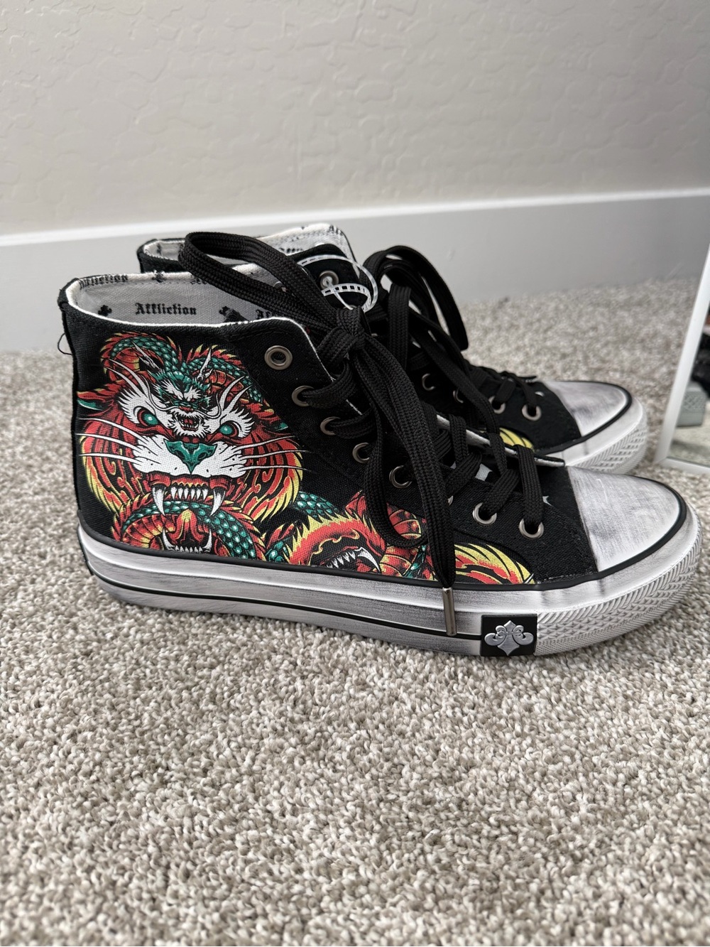 Affliction Kids Black High-Top Sneakers with Multicolor Tiger Motif